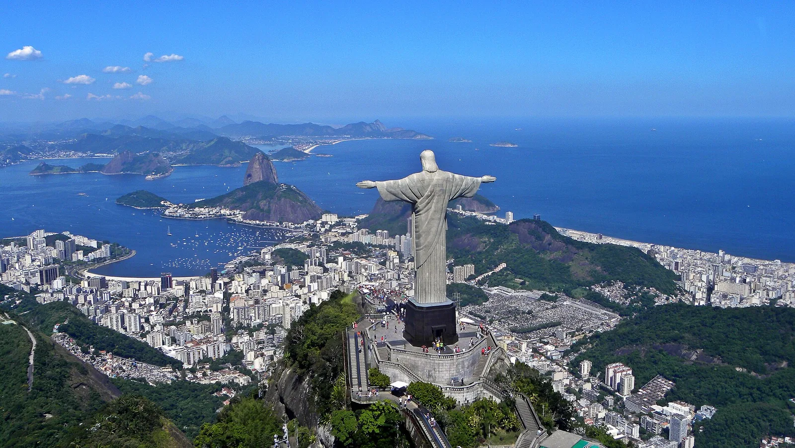 Christ the Redeemer above Rio de Janeiro, Sugarloaf and Guanabara Bay beyond