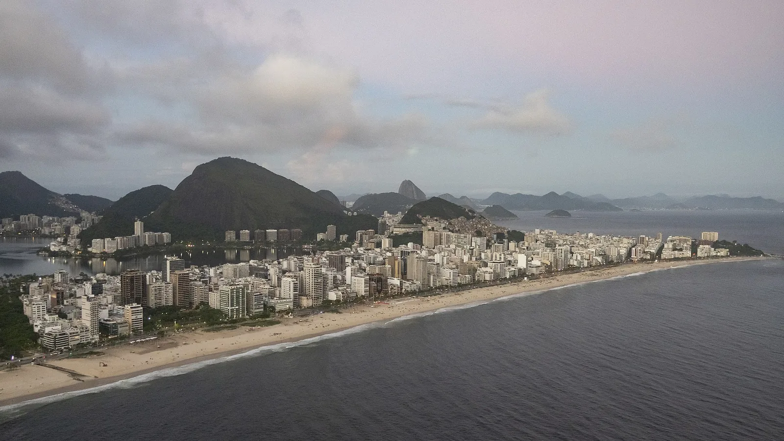 Ipanema and Leblon beaches at dusk, Two Brothers mountain beyond