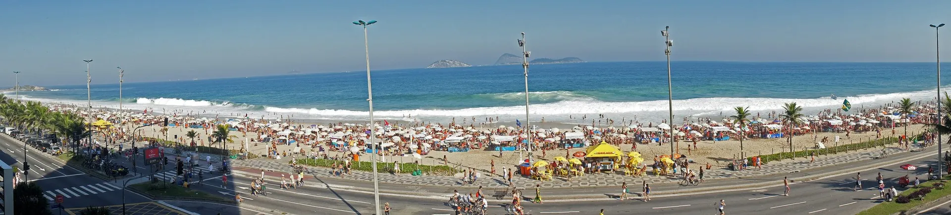 Ipanema beach with Pedra Dois Irmãos rising at the south end